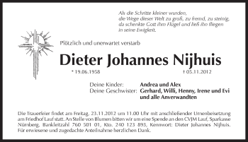 Traueranzeige von Dieter Johannes Nijhuis von Pegnitz-Zeitung